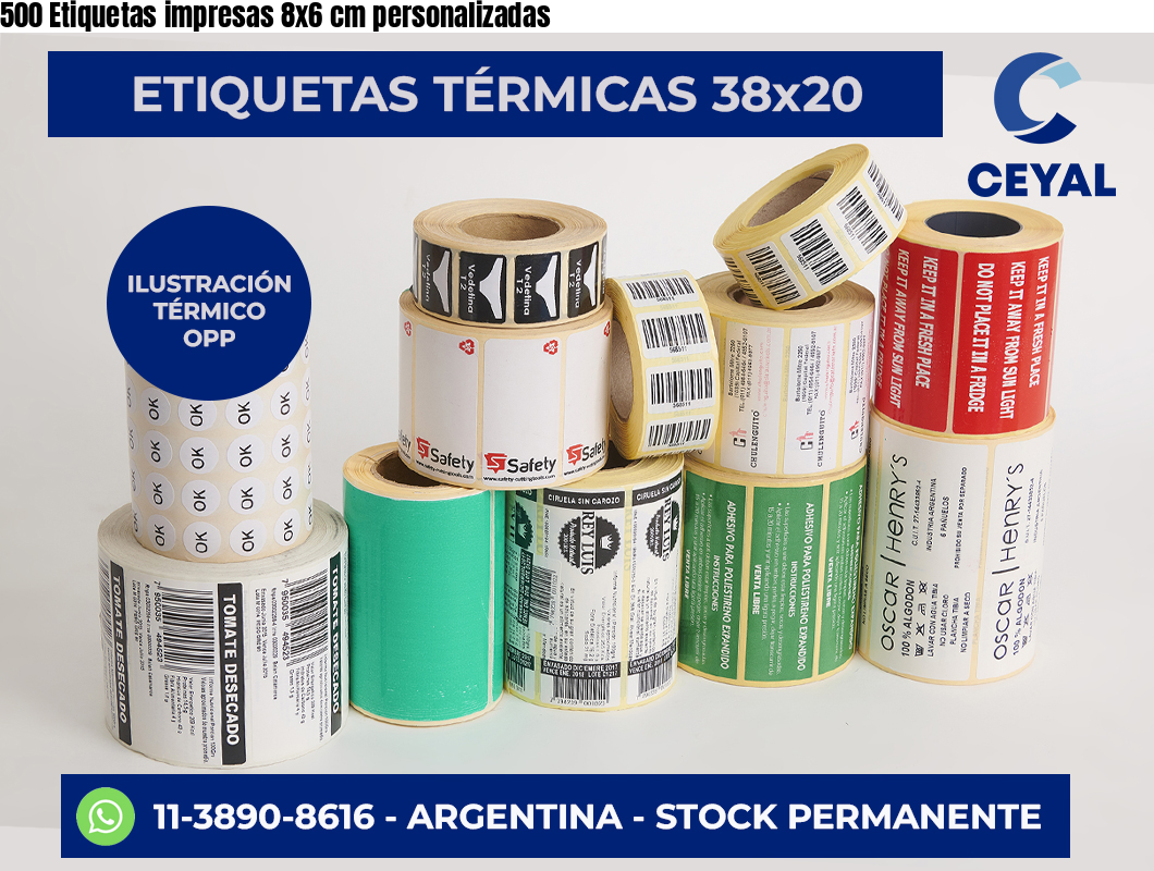 500 Etiquetas impresas 8×6 cm personalizadas