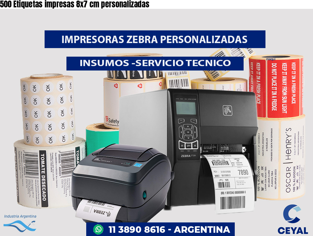 500 Etiquetas impresas 8x7 cm personalizadas