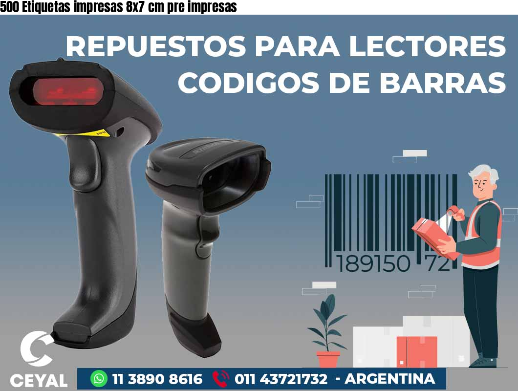500 Etiquetas impresas 8x7 cm pre impresas