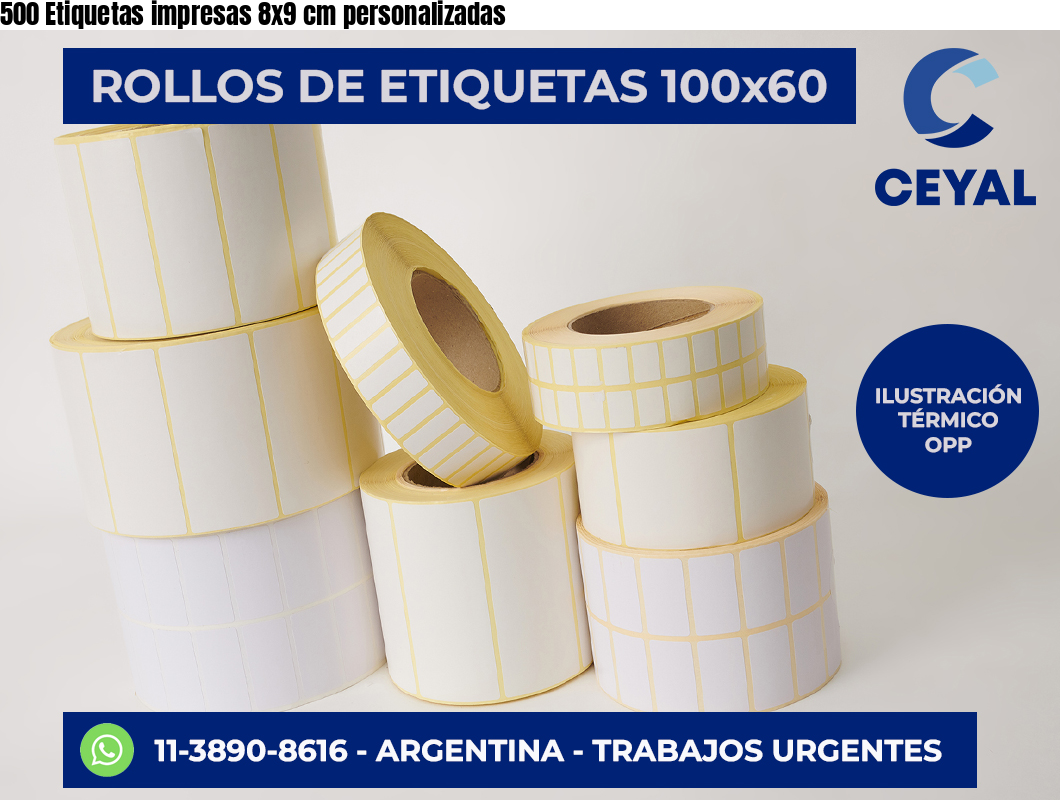 500 Etiquetas impresas 8×9 cm personalizadas