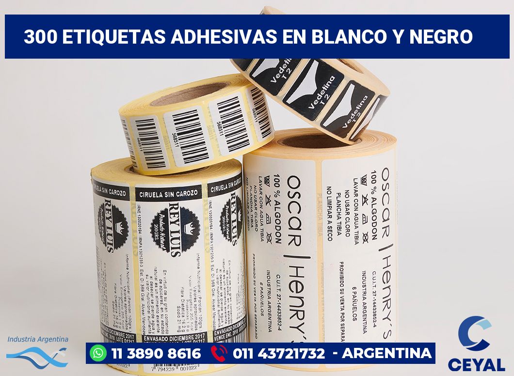 300 Etiquetas adhesivas en blanco y negro