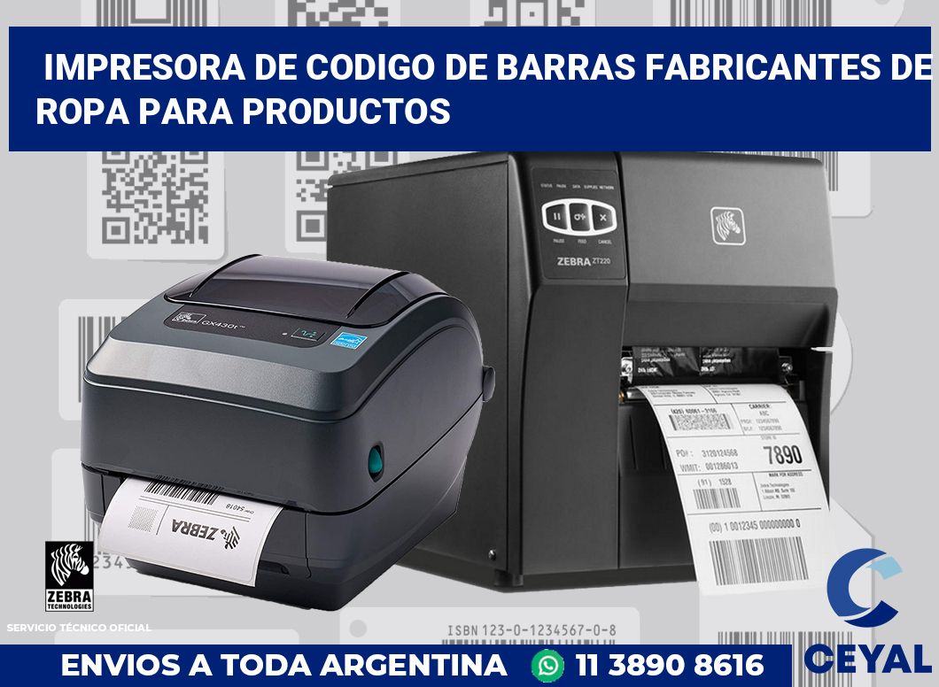 Impresora de codigo de barras fabricantes de ropa para productos