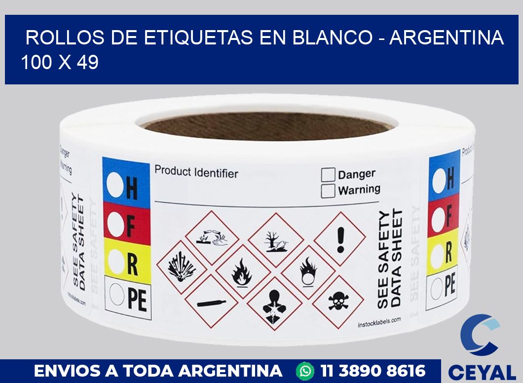 Rollos de etiquetas en blanco – Argentina 100 x 49