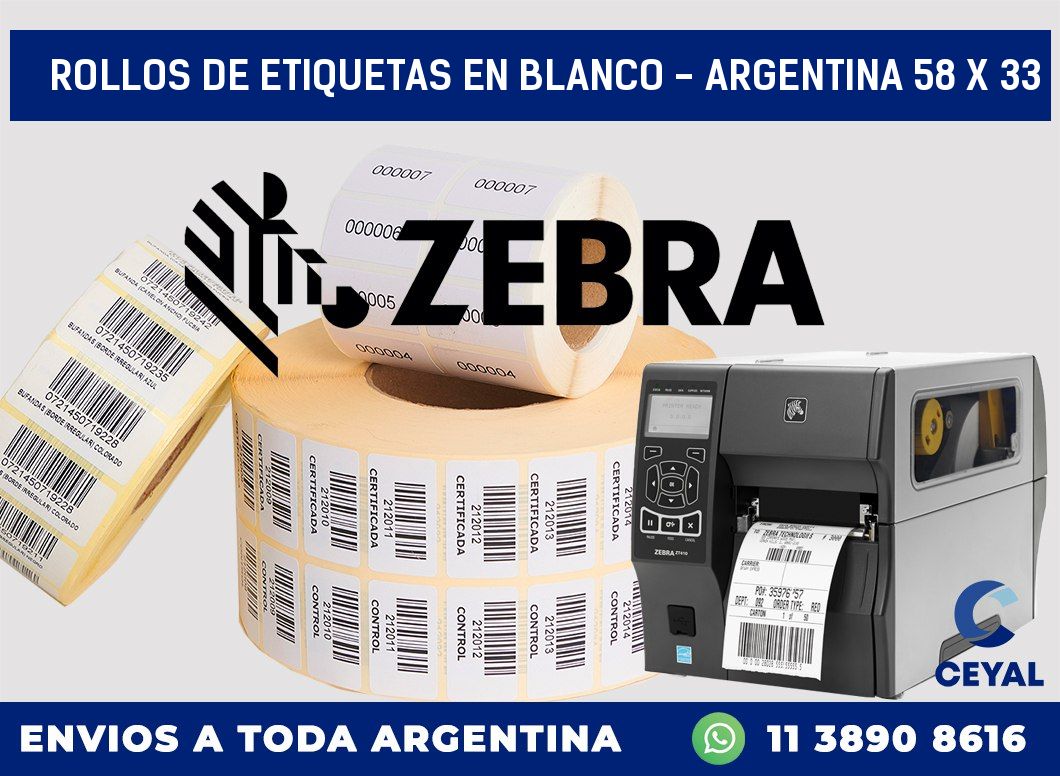 Rollos de etiquetas en blanco – Argentina 58 x 33