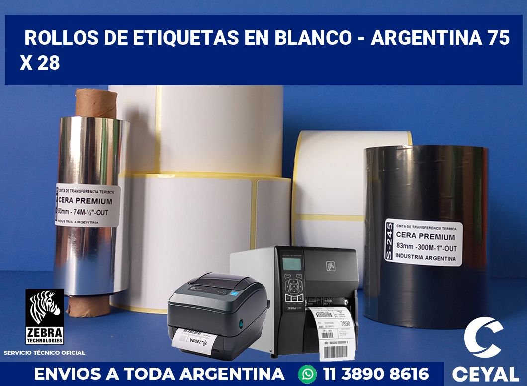 Rollos de etiquetas en blanco - Argentina 75 x 28