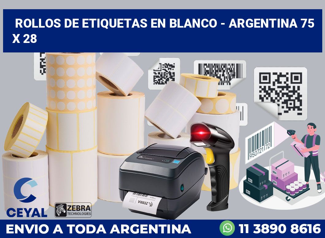 Rollos de etiquetas en blanco – Argentina 75 x 28