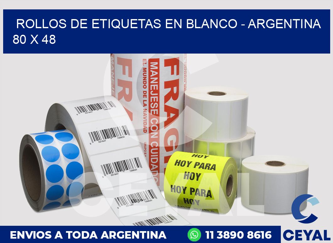 Rollos de etiquetas en blanco - Argentina 80 x 48