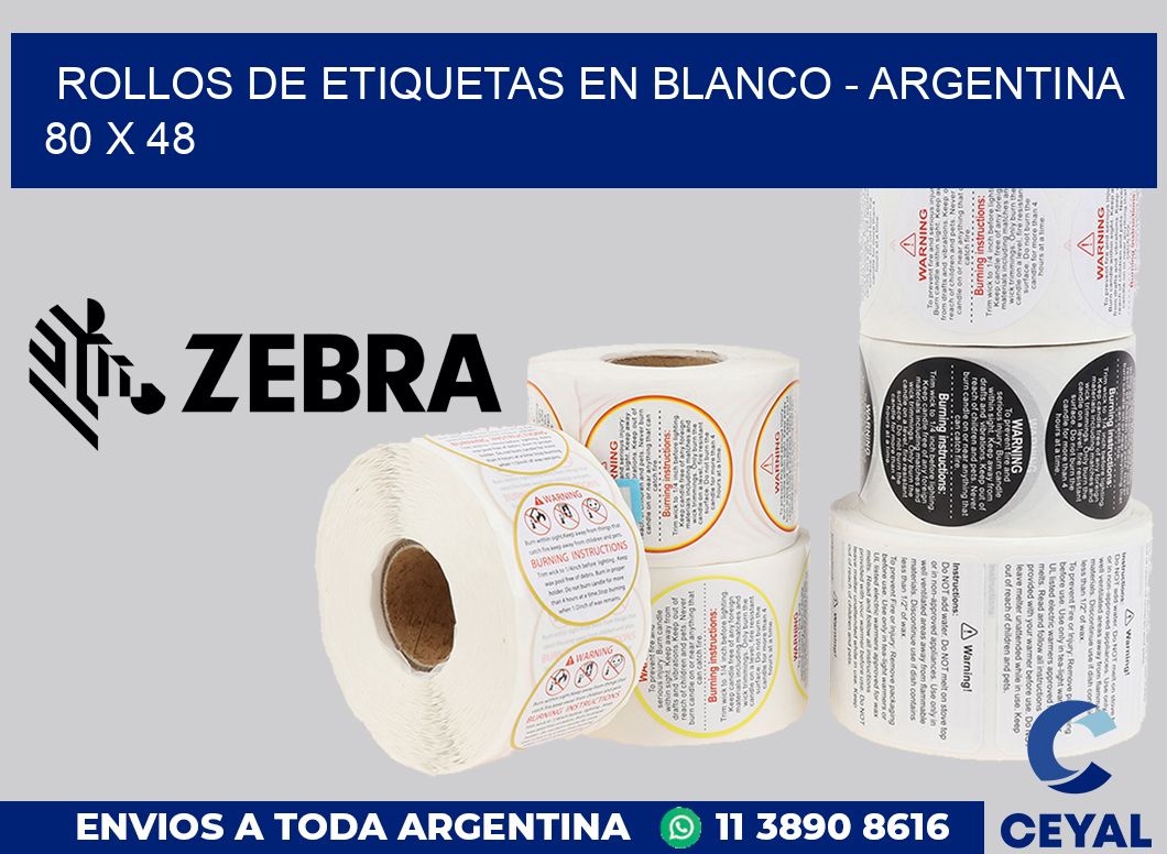 Rollos de etiquetas en blanco - Argentina 80 x 48