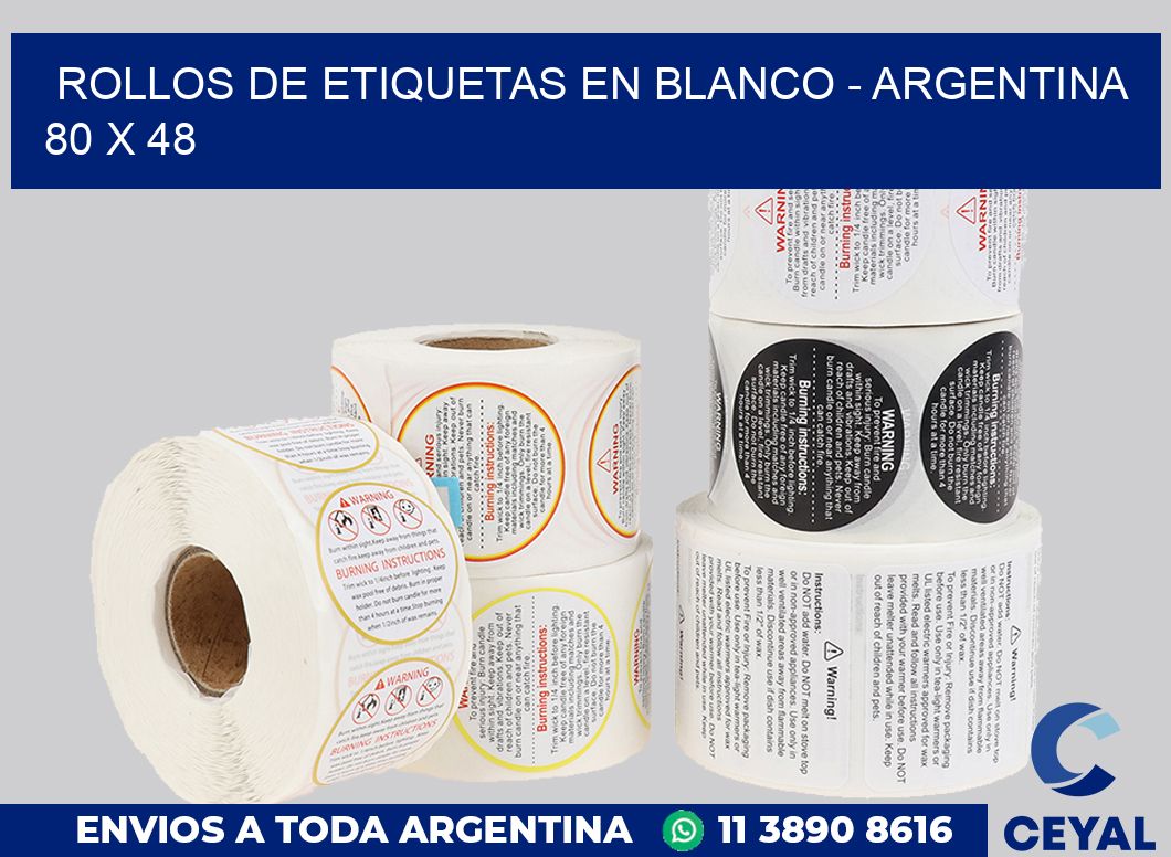 Rollos de etiquetas en blanco – Argentina 80 x 48