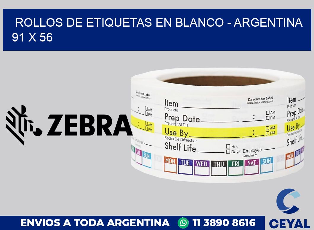 Rollos de etiquetas en blanco - Argentina 91 x 56