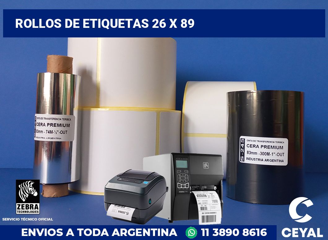rollos de etiquetas 26 x 89