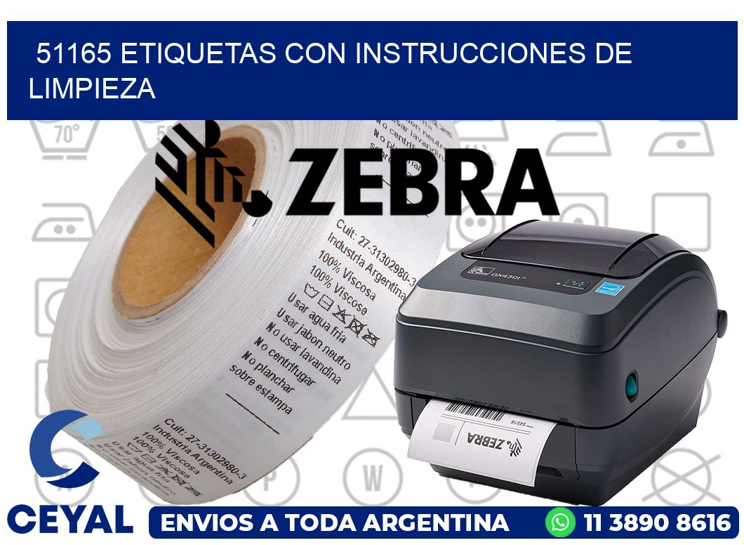 51165 Etiquetas con instrucciones de Limpieza