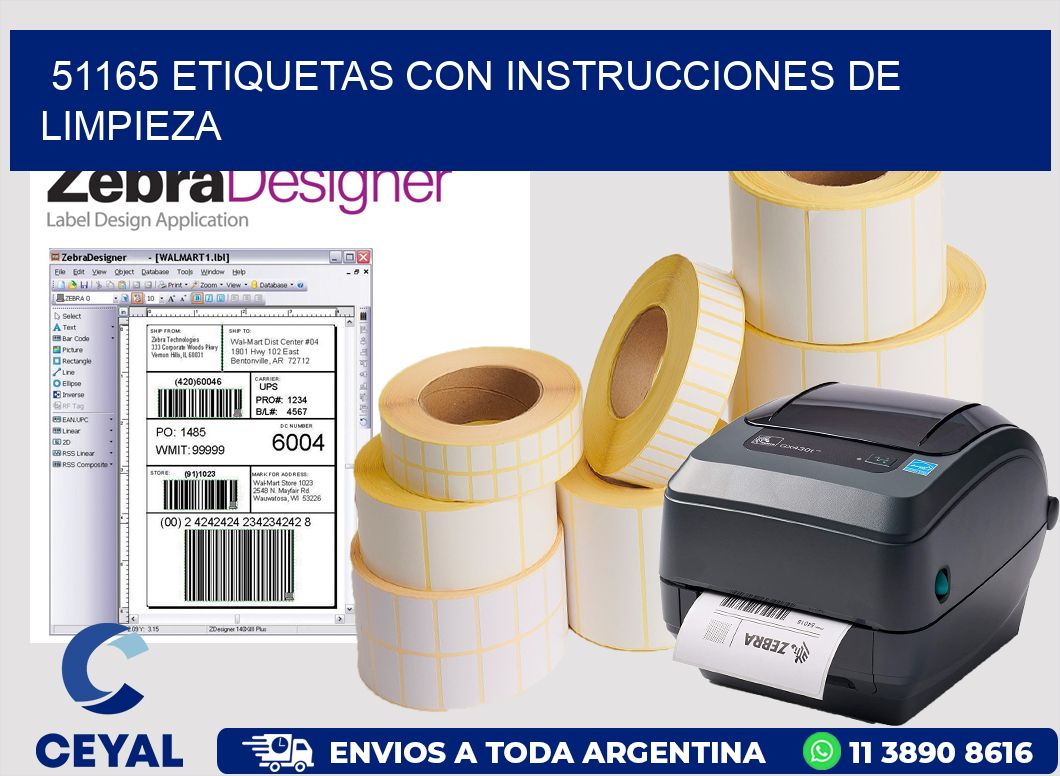 51165 Etiquetas con instrucciones de Limpieza