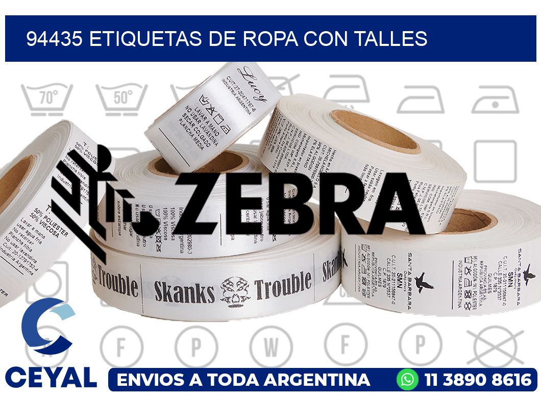 94435 Etiquetas de ropa con Talles