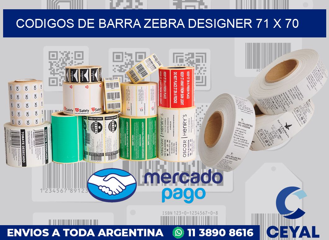 Codigos de barra Zebra designer 71 x 70