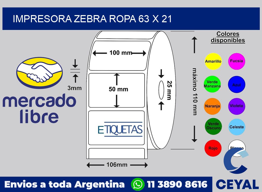 Impresora Zebra ropa 63 x 21