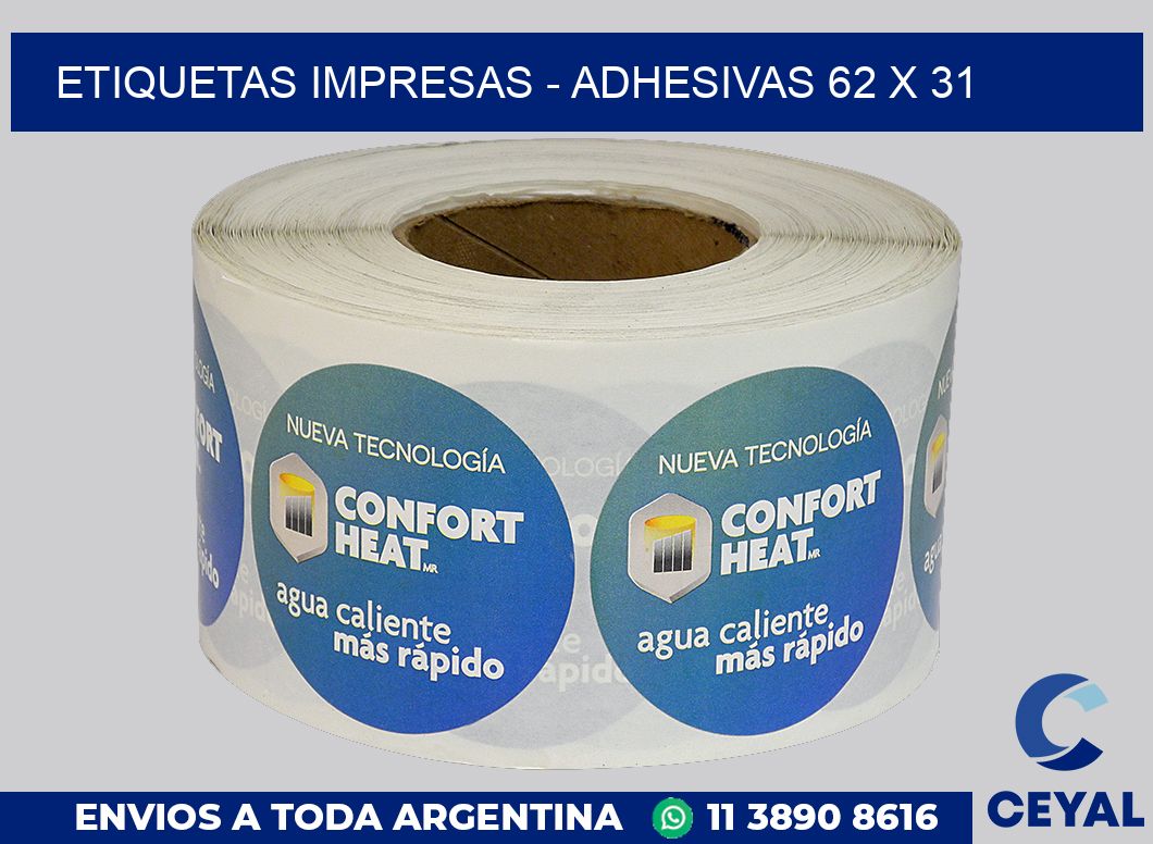 etiquetas impresas – Adhesivas 62 x 31