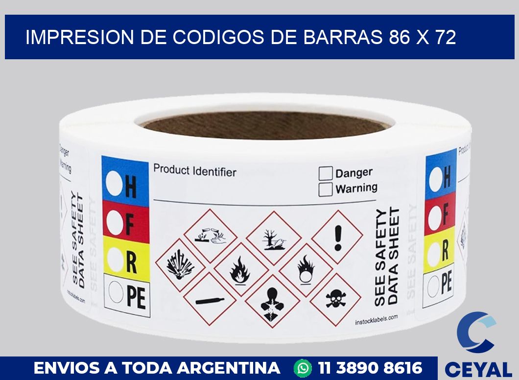 impresion de codigos de barras 86 x 72