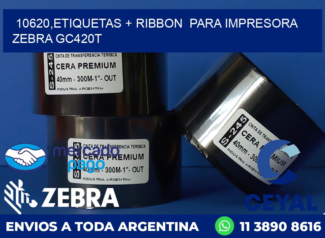 10620,etiquetas + ribbon  para impresora zebra GC420T