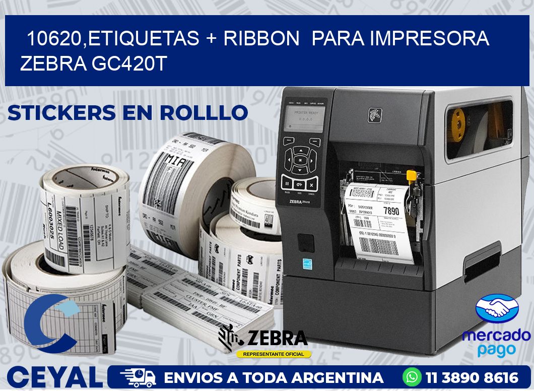 10620,etiquetas + ribbon  para impresora zebra GC420T