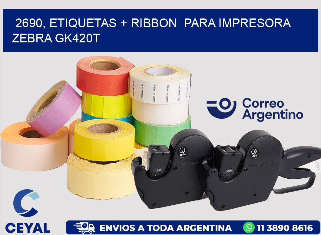 2690, etiquetas + ribbon  para impresora zebra GK420T