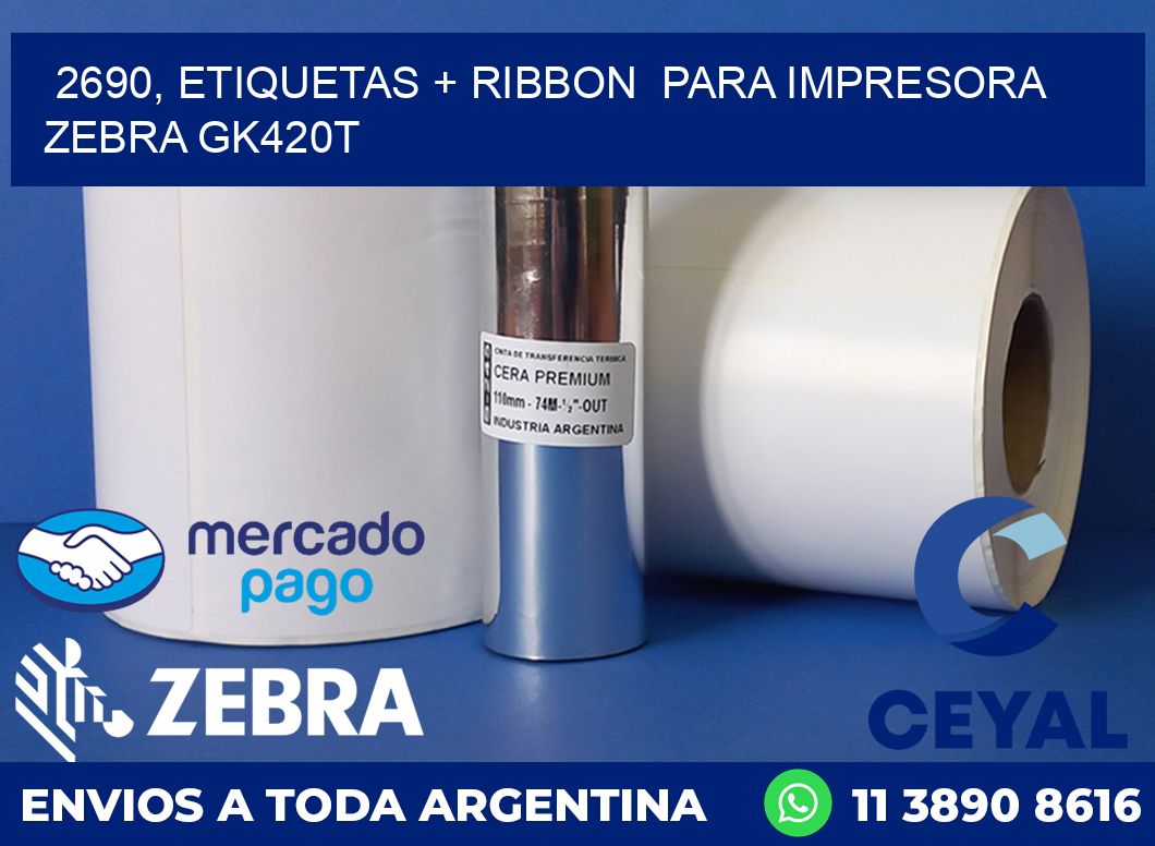 2690, etiquetas + ribbon  para impresora zebra GK420T