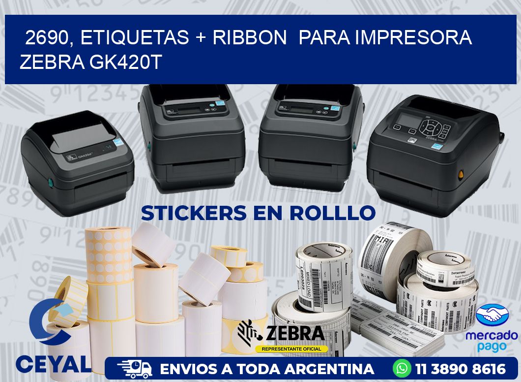 2690, etiquetas + ribbon  para impresora zebra GK420T