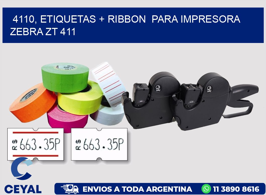 4110, etiquetas + ribbon  para impresora zebra ZT 411