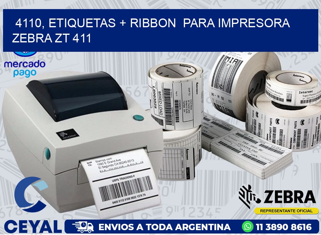 4110, etiquetas + ribbon  para impresora zebra ZT 411