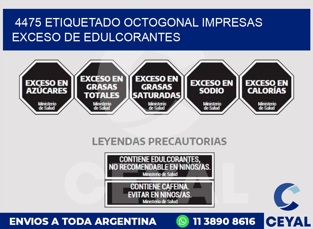 4475 ETIQUETADO OCTOGONAL IMPRESAS EXCESO DE EDULCORANTES