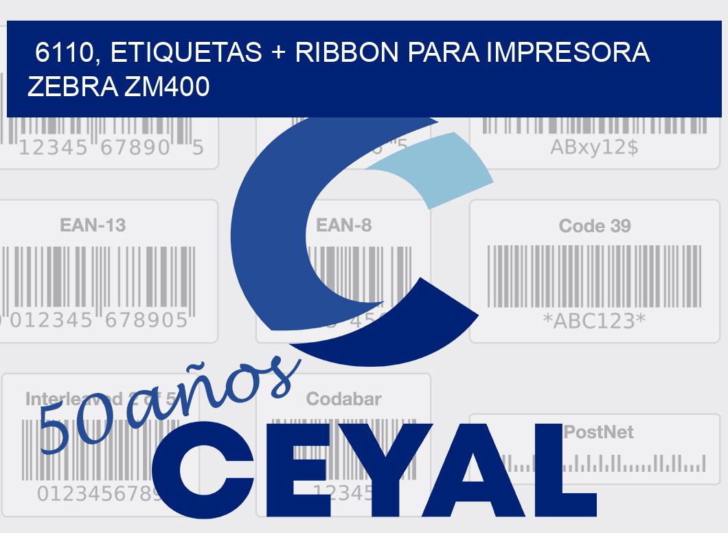 6110, etiquetas + ribbon para impresora zebra ZM400