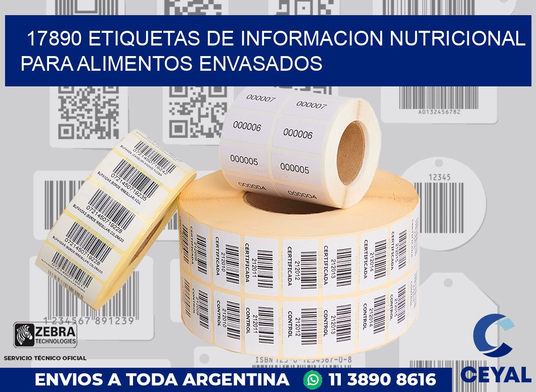 17890 ETIQUETAS DE INFORMACION NUTRICIONAL PARA ALIMENTOS ENVASADOS