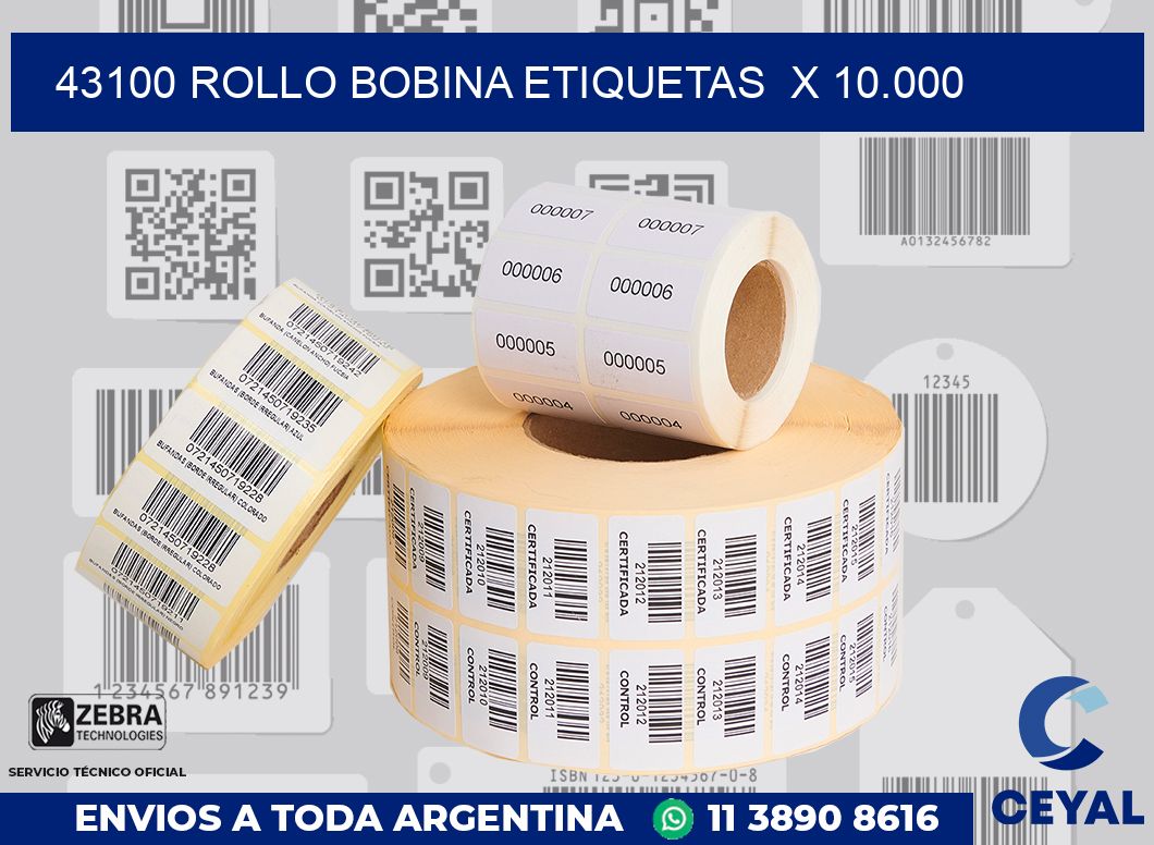 43100 Rollo bobina etiquetas  x 10.000