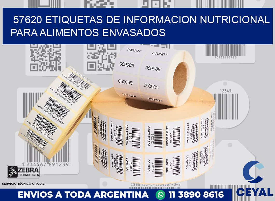 57620 ETIQUETAS DE INFORMACION NUTRICIONAL PARA ALIMENTOS ENVASADOS