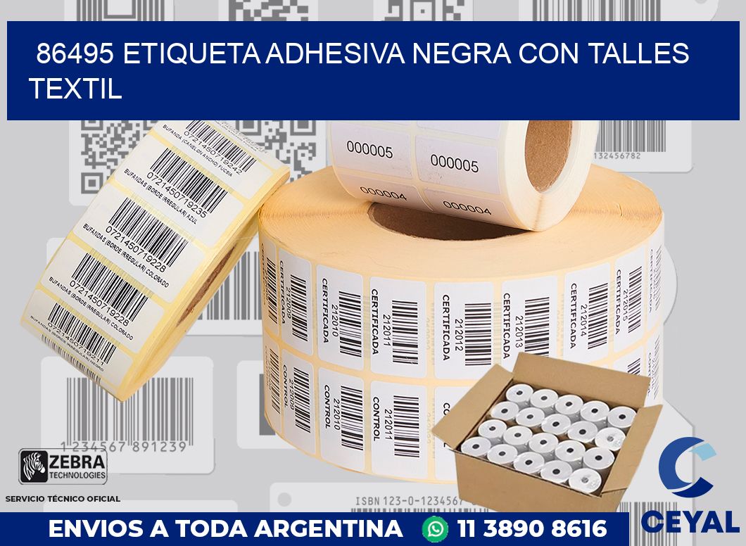 86495 ETIQUETA ADHESIVA NEGRA CON TALLES TEXTIL