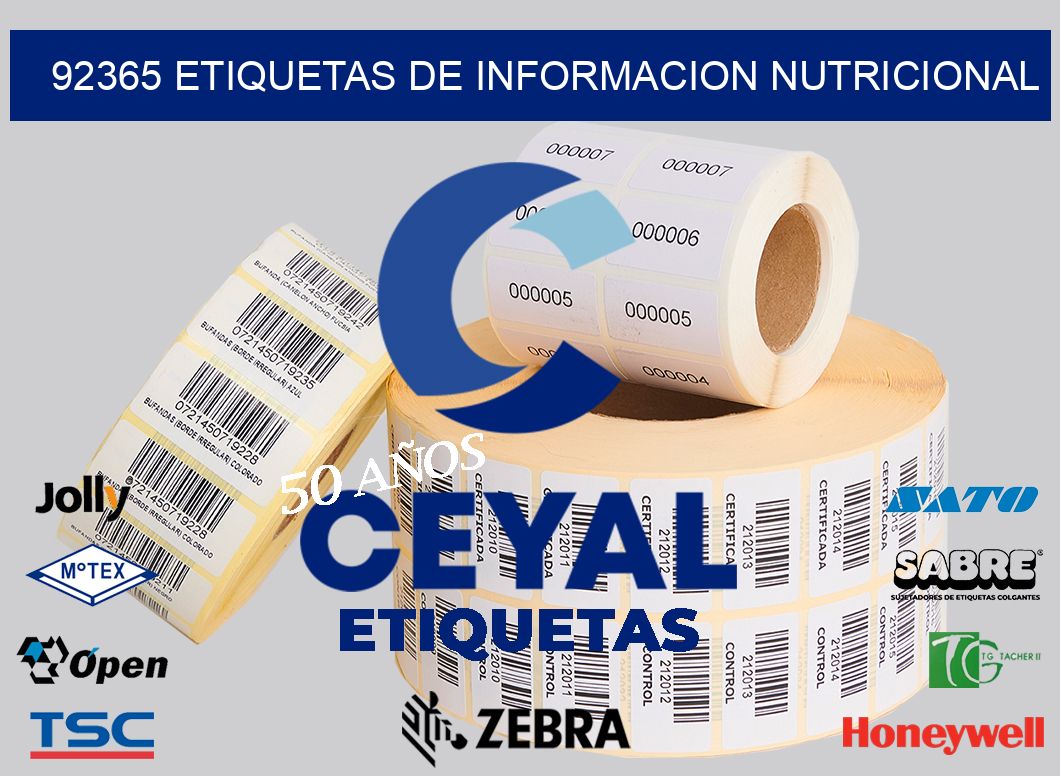 92365 ETIQUETAS DE INFORMACION NUTRICIONAL