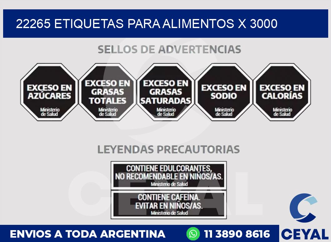 22265 ETIQUETAS PARA ALIMENTOS x 3000
