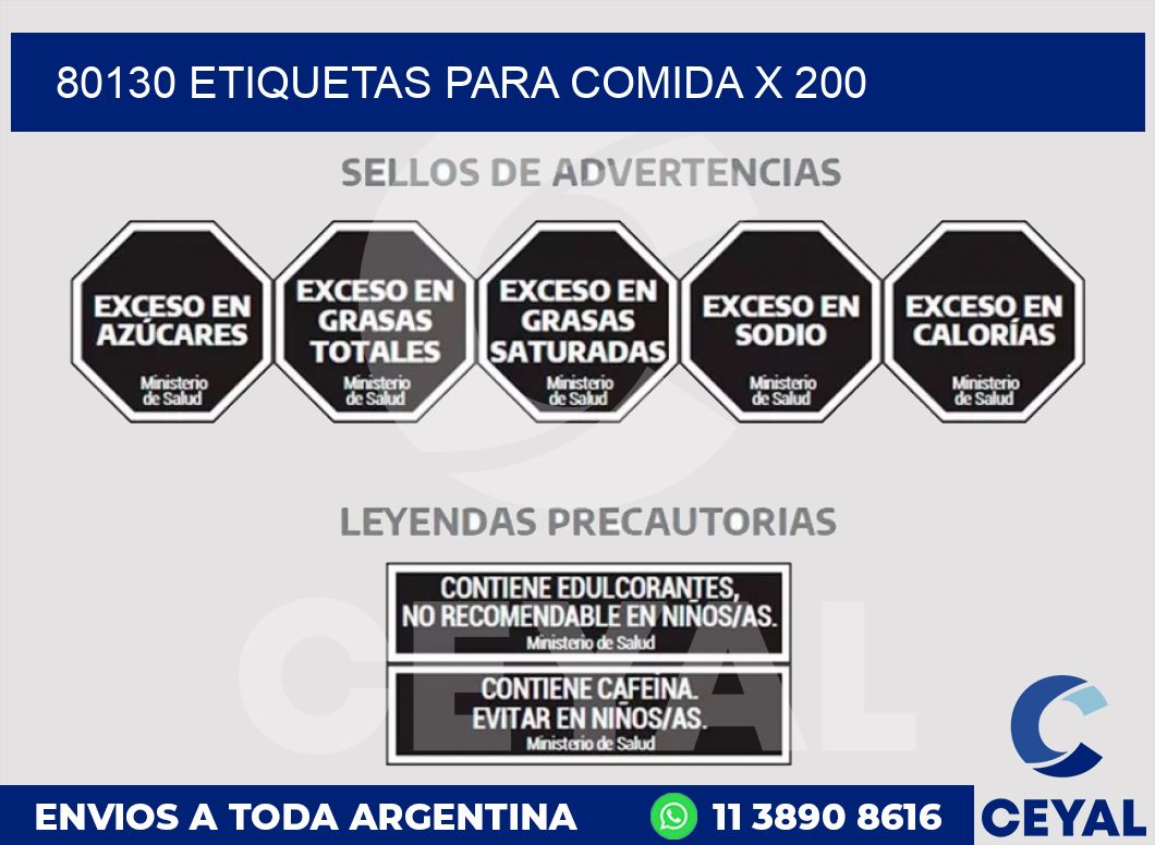 80130 ETIQUETAS PARA COMIDA x 200
