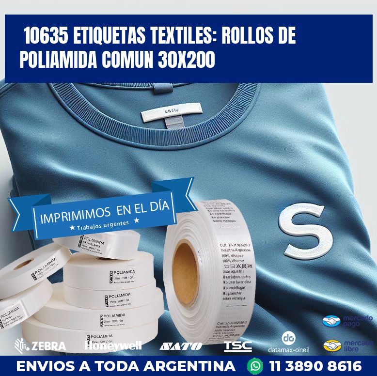 10635 ETIQUETAS TEXTILES: ROLLOS DE POLIAMIDA COMUN 30X200