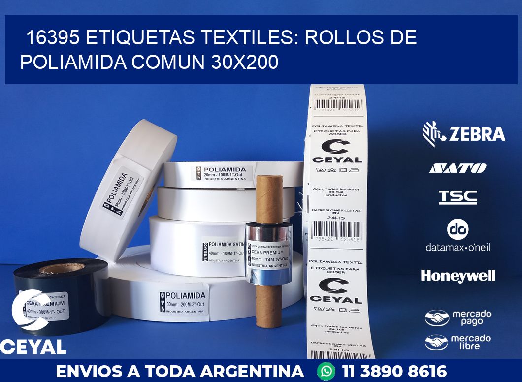 16395 ETIQUETAS TEXTILES: ROLLOS DE POLIAMIDA COMUN 30X200
