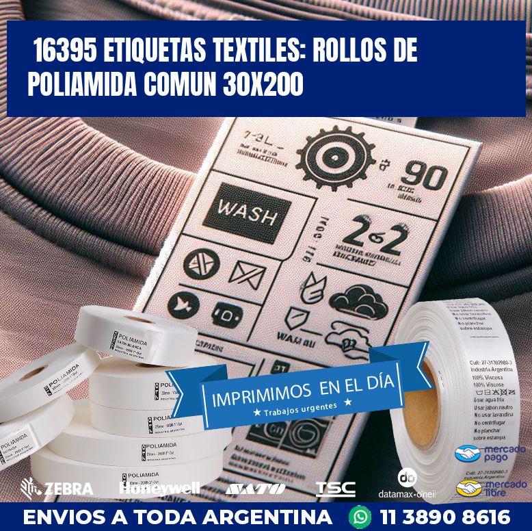 16395 ETIQUETAS TEXTILES: ROLLOS DE POLIAMIDA COMUN 30X200