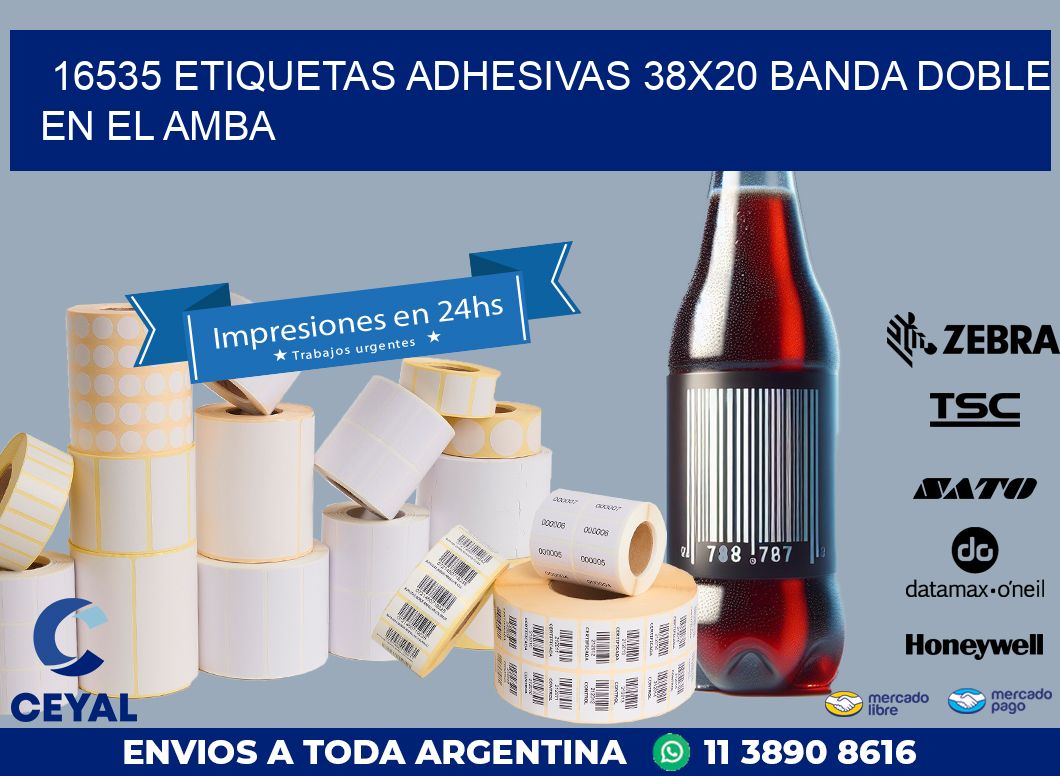 16535 ETIQUETAS ADHESIVAS 38X20 BANDA DOBLE EN EL AMBA