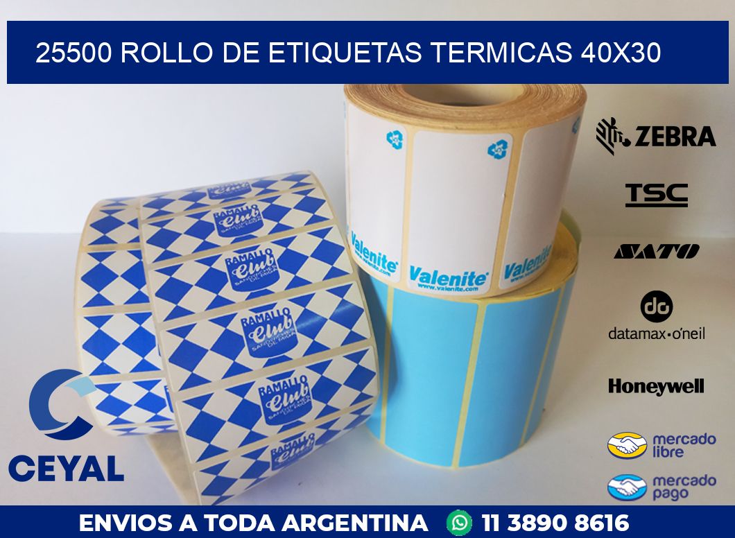 25500 ROLLO DE ETIQUETAS TERMICAS 40X30