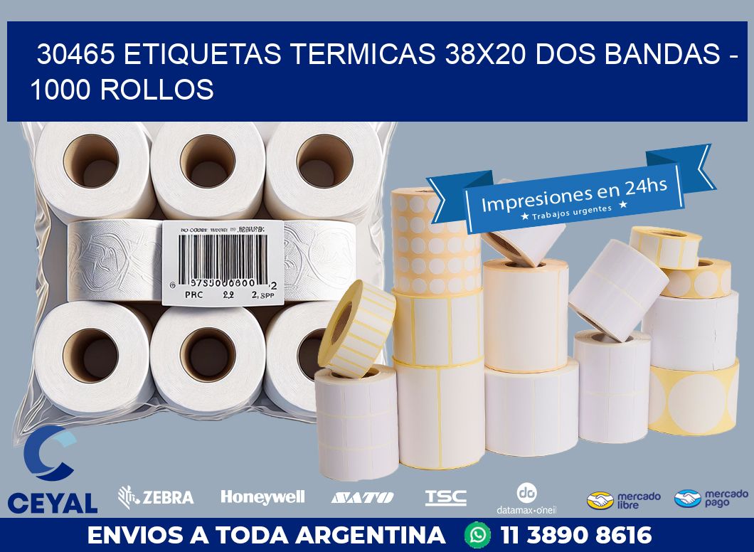 30465 ETIQUETAS TERMICAS 38X20 DOS BANDAS – 1000 ROLLOS