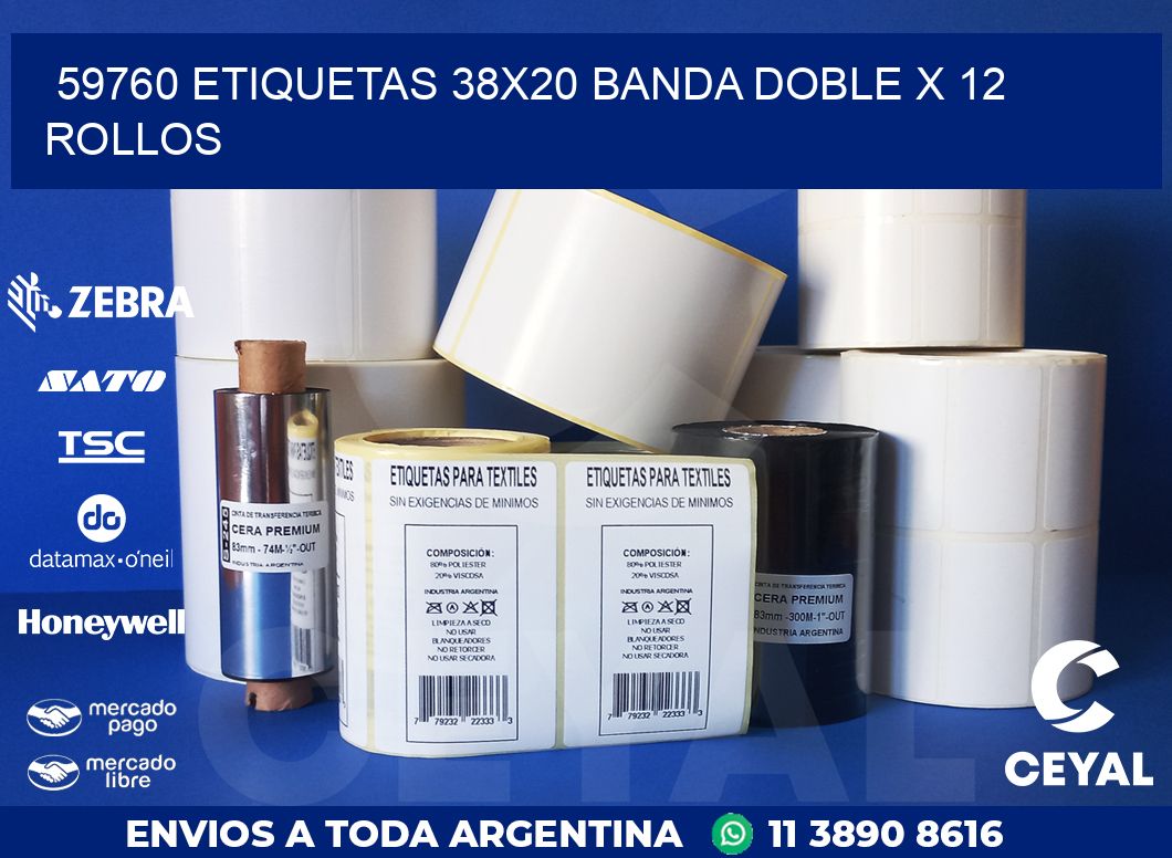 59760 ETIQUETAS 38X20 BANDA DOBLE X 12 ROLLOS