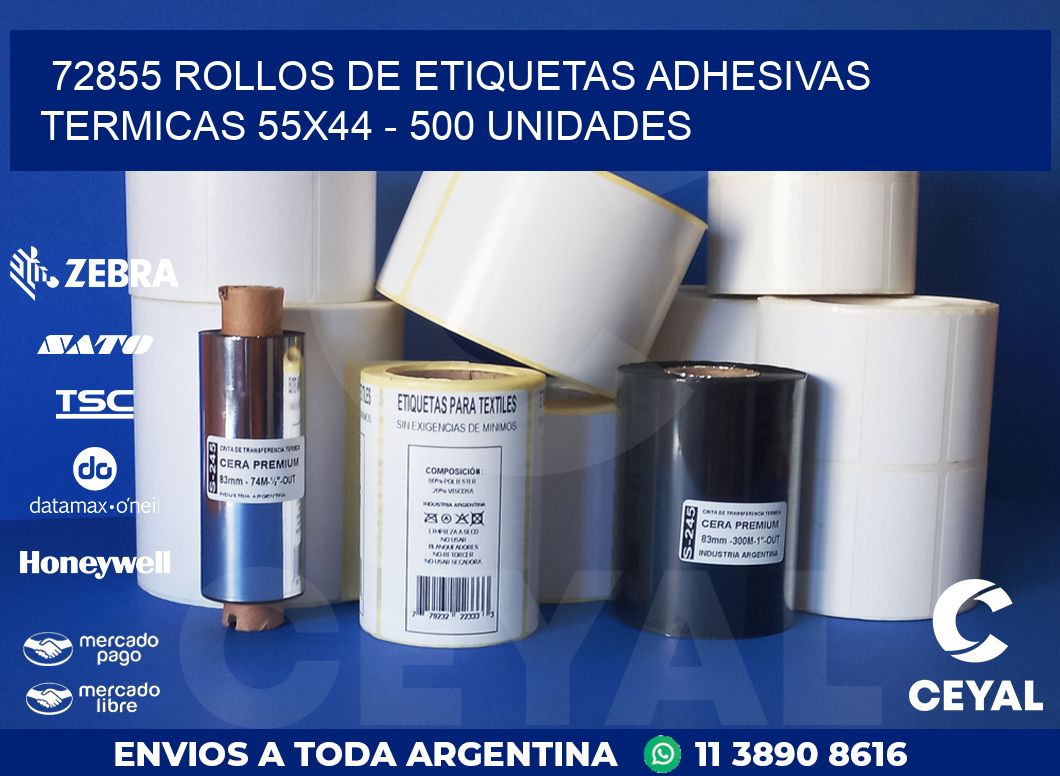 72855 ROLLOS DE ETIQUETAS ADHESIVAS TERMICAS 55X44 - 500 UNIDADES