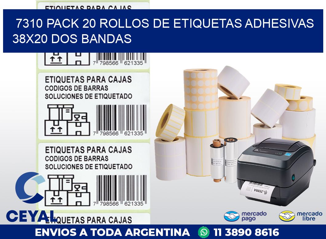 7310 PACK 20 ROLLOS DE ETIQUETAS ADHESIVAS 38X20 DOS BANDAS
