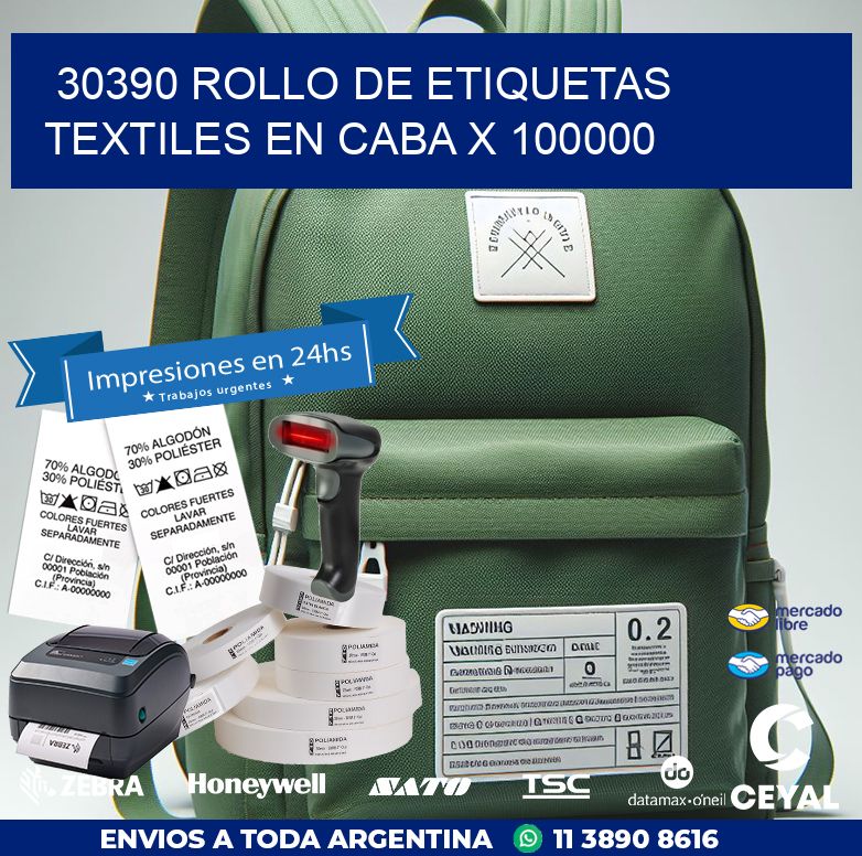 30390 ROLLO DE ETIQUETAS TEXTILES EN CABA X 100000