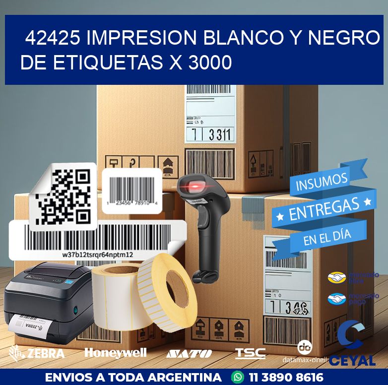 42425 IMPRESION BLANCO Y NEGRO DE ETIQUETAS X 3000