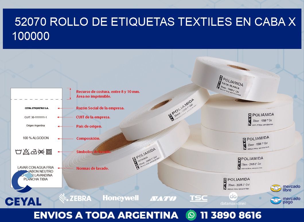 52070 ROLLO DE ETIQUETAS TEXTILES EN CABA X 100000